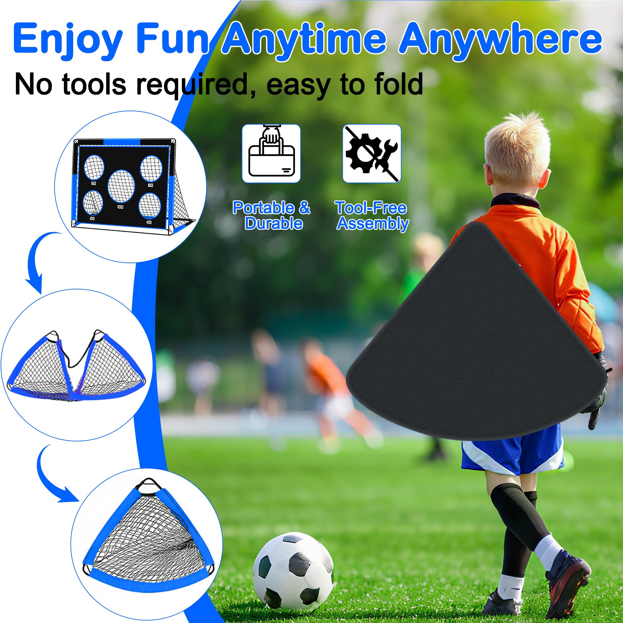 Portería de Fútbol para Niños, 2 en 1 Pop Up Porterías de Fútbol con 5 Disparar y Bolsa de Transporte, Equipos de Entrenamiento de Futbol Jardín Interior y Exterior