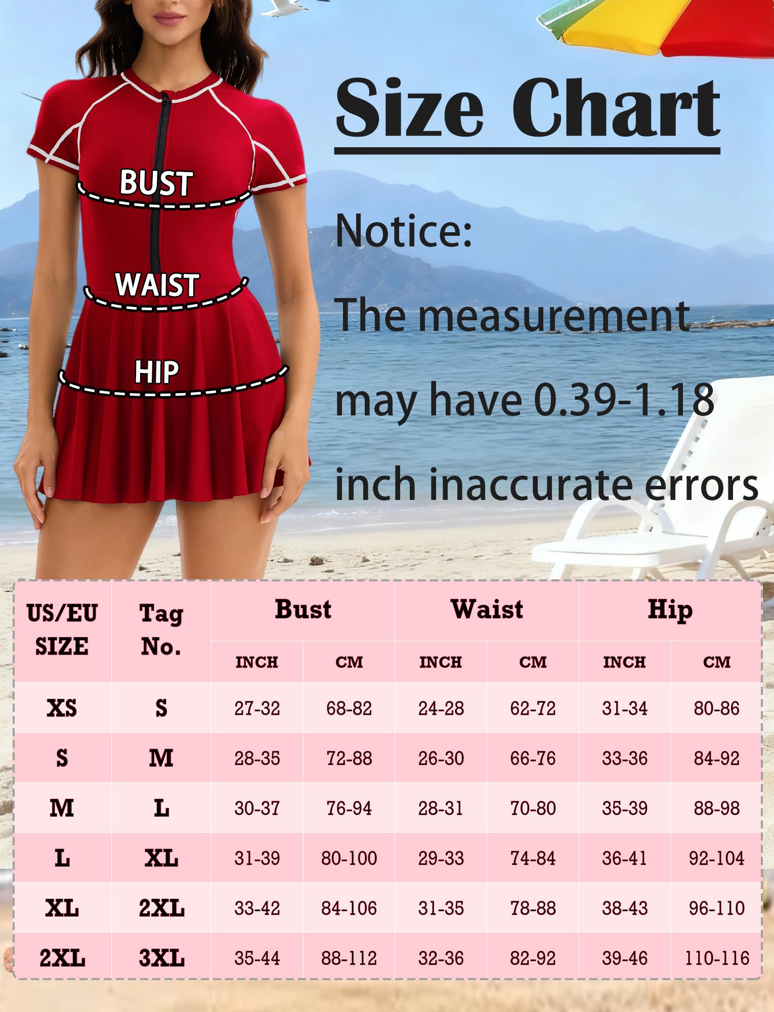 AIEOE Maillot de bain une pièce pour femme avec jupe - Maillot de bain à manches courtes - Rashguard - Maillot de bain pour le surf - Protection solaire UPF 50+ - Séchage rapide