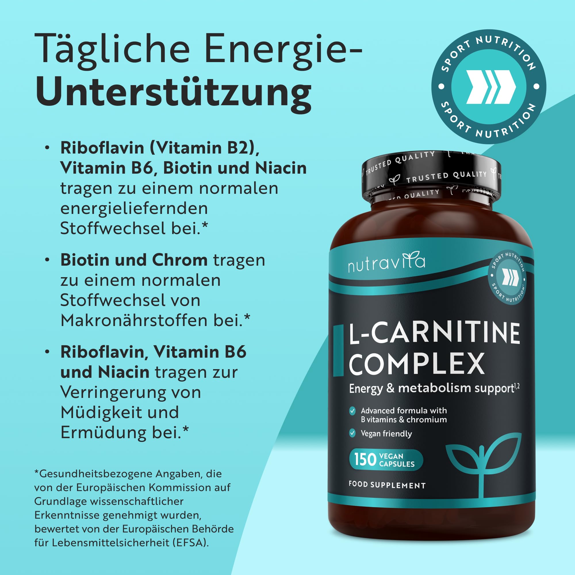 Nutravita L-Carnitin-Komplex - Hochwirksame Kapseln mit zustzlichem  Riboflavin, Biotin, Chrom, Vitamin D, B3 & B6 - Makronhrstoff- & ...