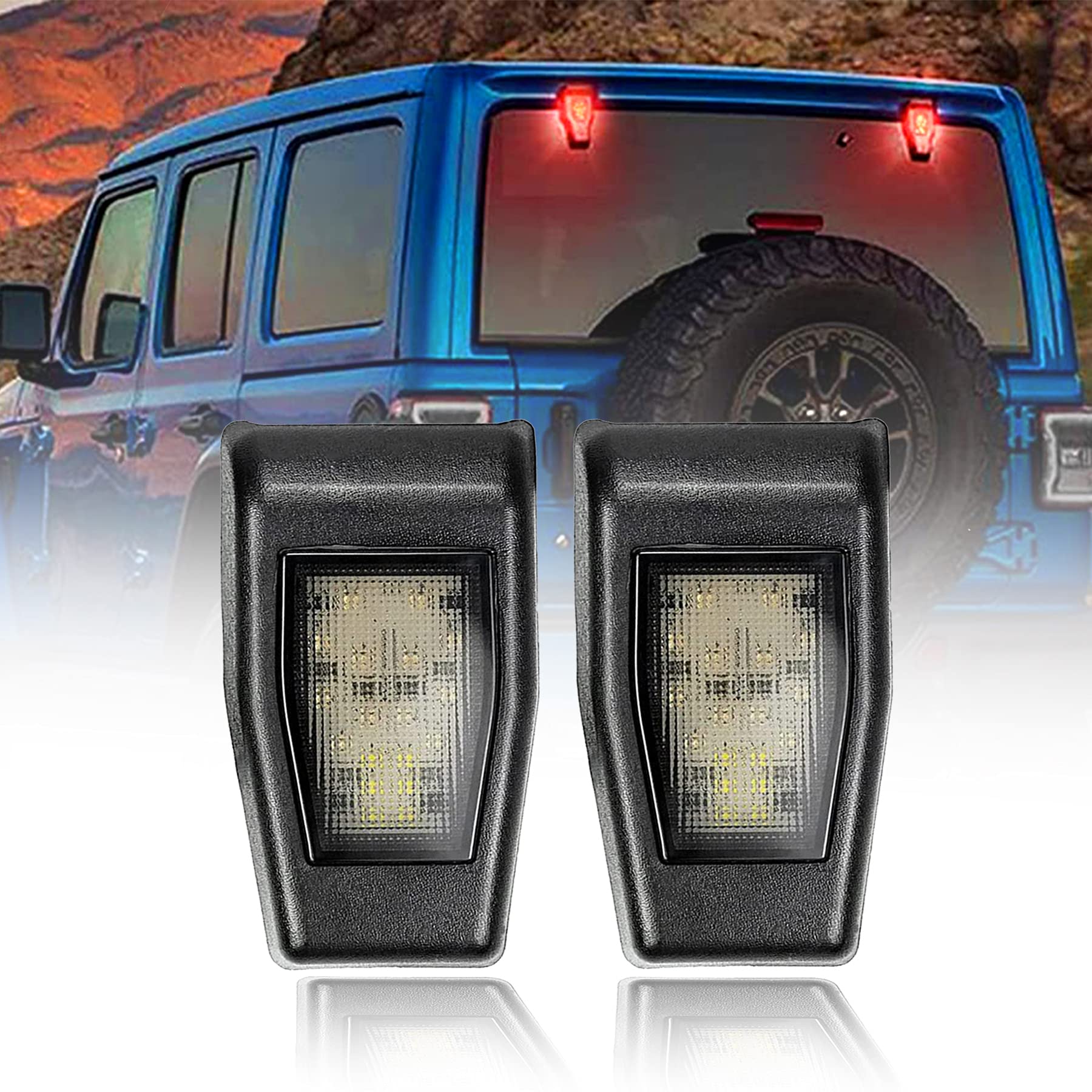 EMIHO Window Glass Hinge Cover with LED Fit for Jeep Wrangler JK JKU 2007-2018 Rear Window Glass Hinge Trim Brake Reverse Running Light 2Pcs