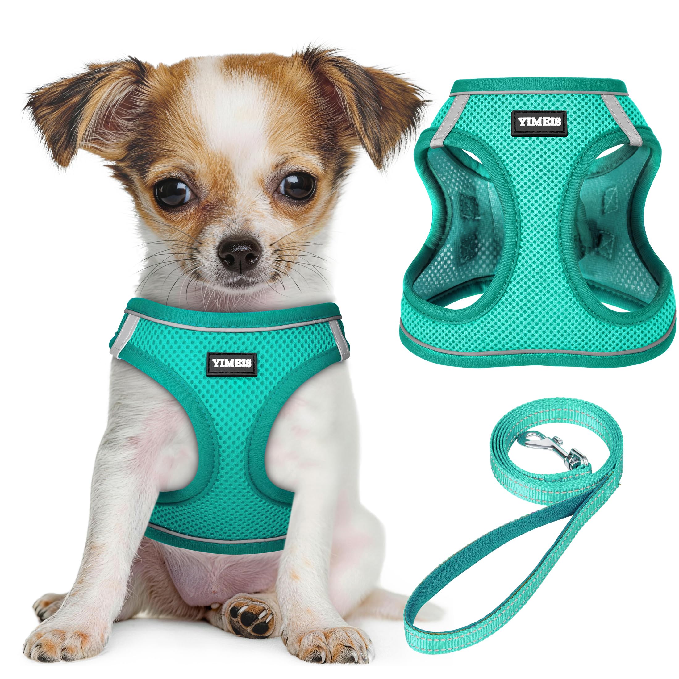 YIMEIS Dog Harness and Leash Set, No Pull Soft Mesh Pet Harness, Reflective Adjustable Puppy Vest for Small Medium Large Dogs, Cats (Turquoise, Small (Pack of 1)