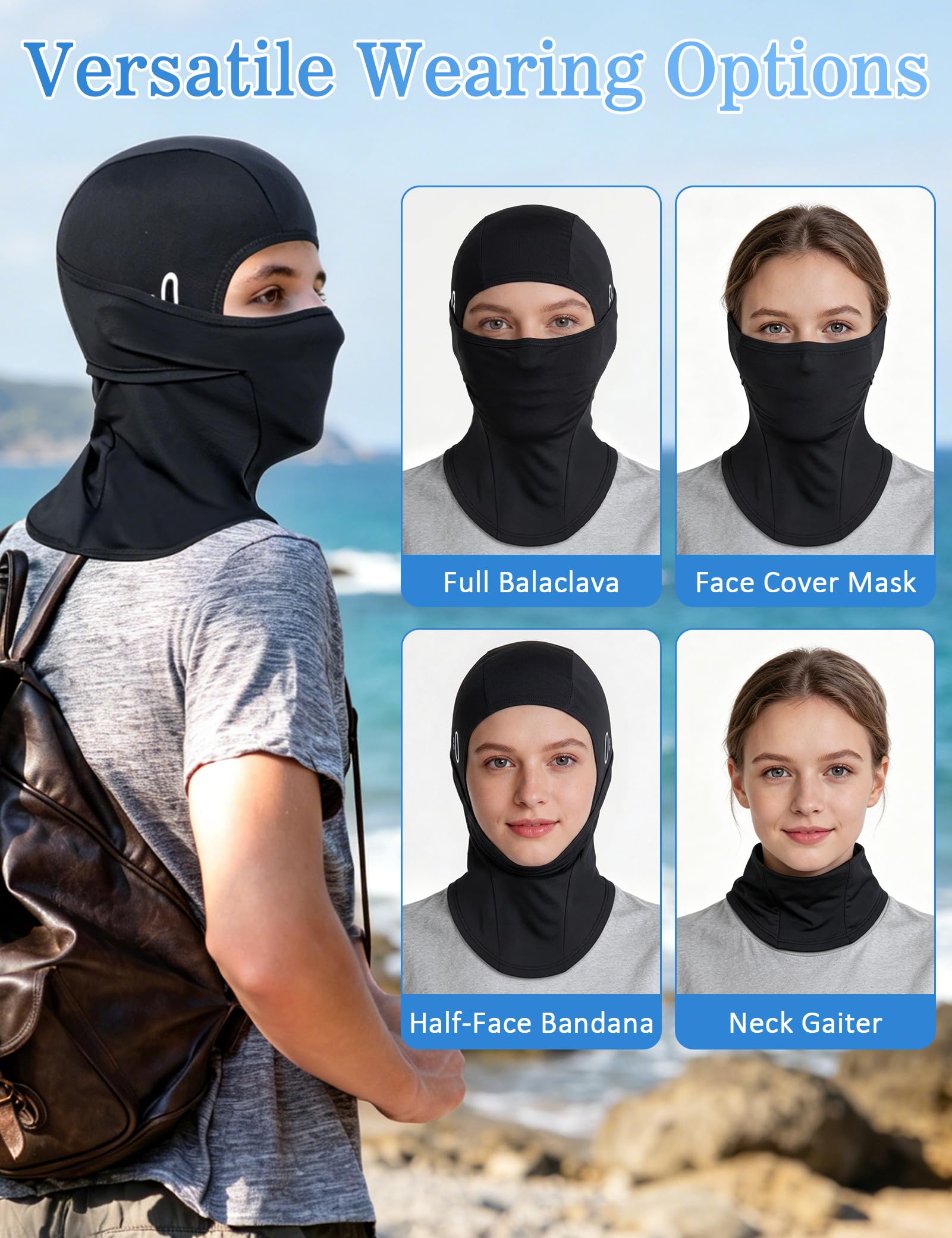 Becellen Passamontagna Moto, Nera Estivo Sottocasco Traspirante Elastico Cappello Passamontagna Ciclismo Unisex Antivento Balaclava per Uomo Donna Sport all'Aria Aperta