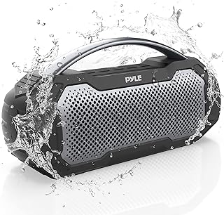 Pyle Portable Wireless Bluetooth Loud Streaming Speaker w/Deep Bass Hands-Free Microphone w/TWS Stereo Sound Function - IPX6 Waterproof Outdoor Speaker, 8H Playtime, AUX, BT Range 32+ ft - PCMPSB1BK