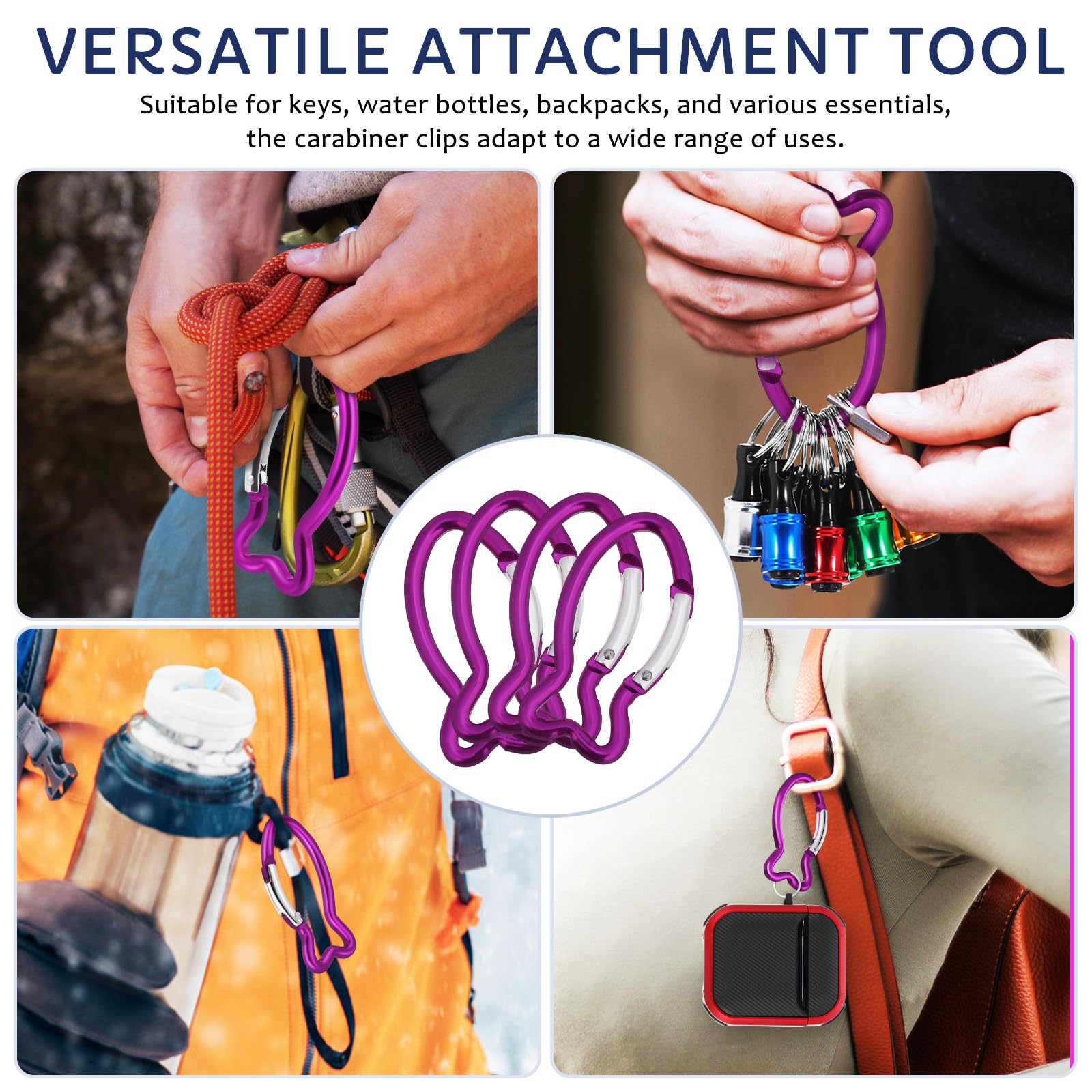 10 Stück Fischkarabiner aus Aluminium für Outdoor und Camping | Lila, für Schlüssel und Rucksäcke, Leicht, Einhändig Nutzbar, Schnell und Sicher zu Befestigen