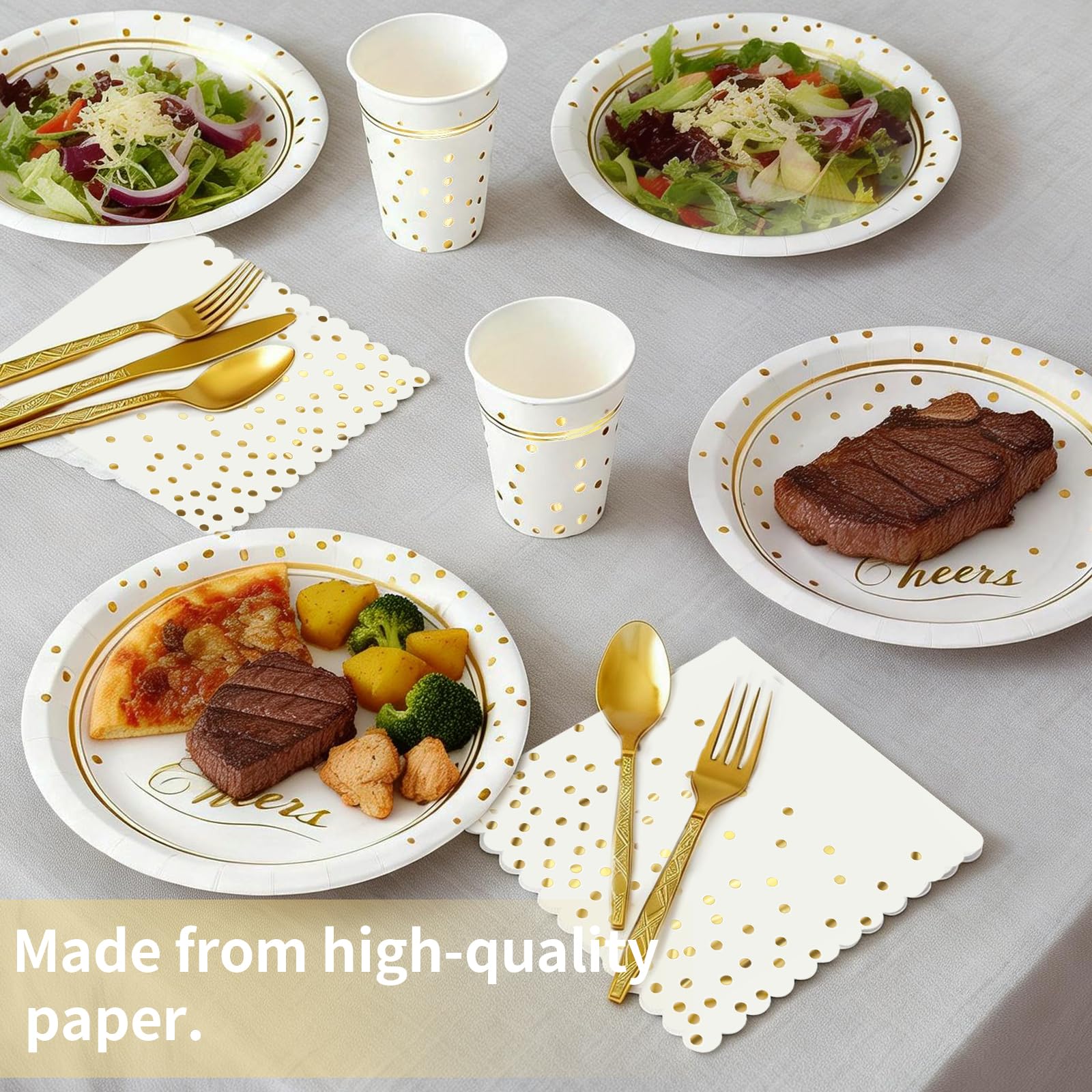 168 Pcs White & Gold Party Plates & Napkins -2