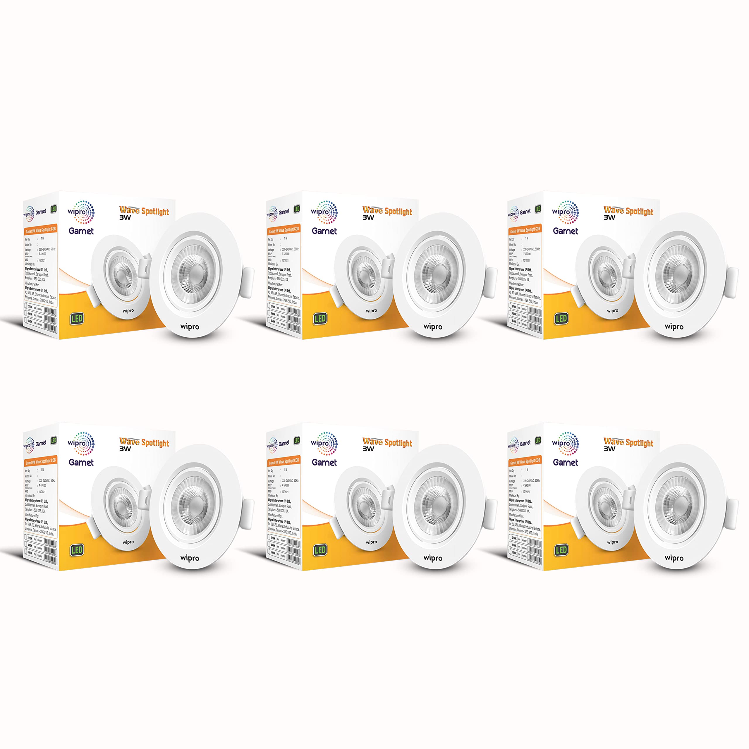 Wipro Garnet 3W Round LED Wave Spotlight |COB Spotlight for Ceiling|Warm White Light (2700K) | Adjustable Design | Recessed Tiltable Downlighter for False Ceiling | Cutout - 60 mm | Pack of 6-image-31