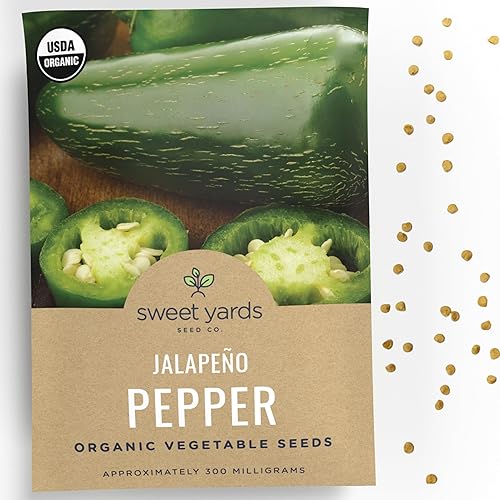 Semillas de pimiento jalapeño orgánico, paquete de semillas de más de 40 semillas polinizadas abiertas sin OMG Sweet Yards Seed Co.