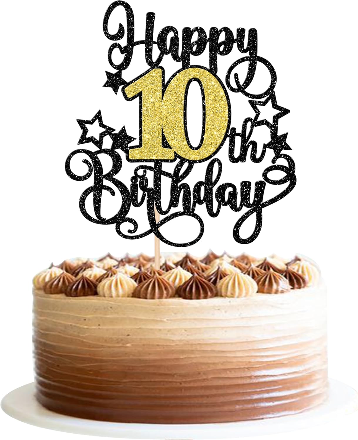 ZHUOWEISM 1 PCS Happy 10th Birthday Cake Topper Black Gold Glitter Ten ...
