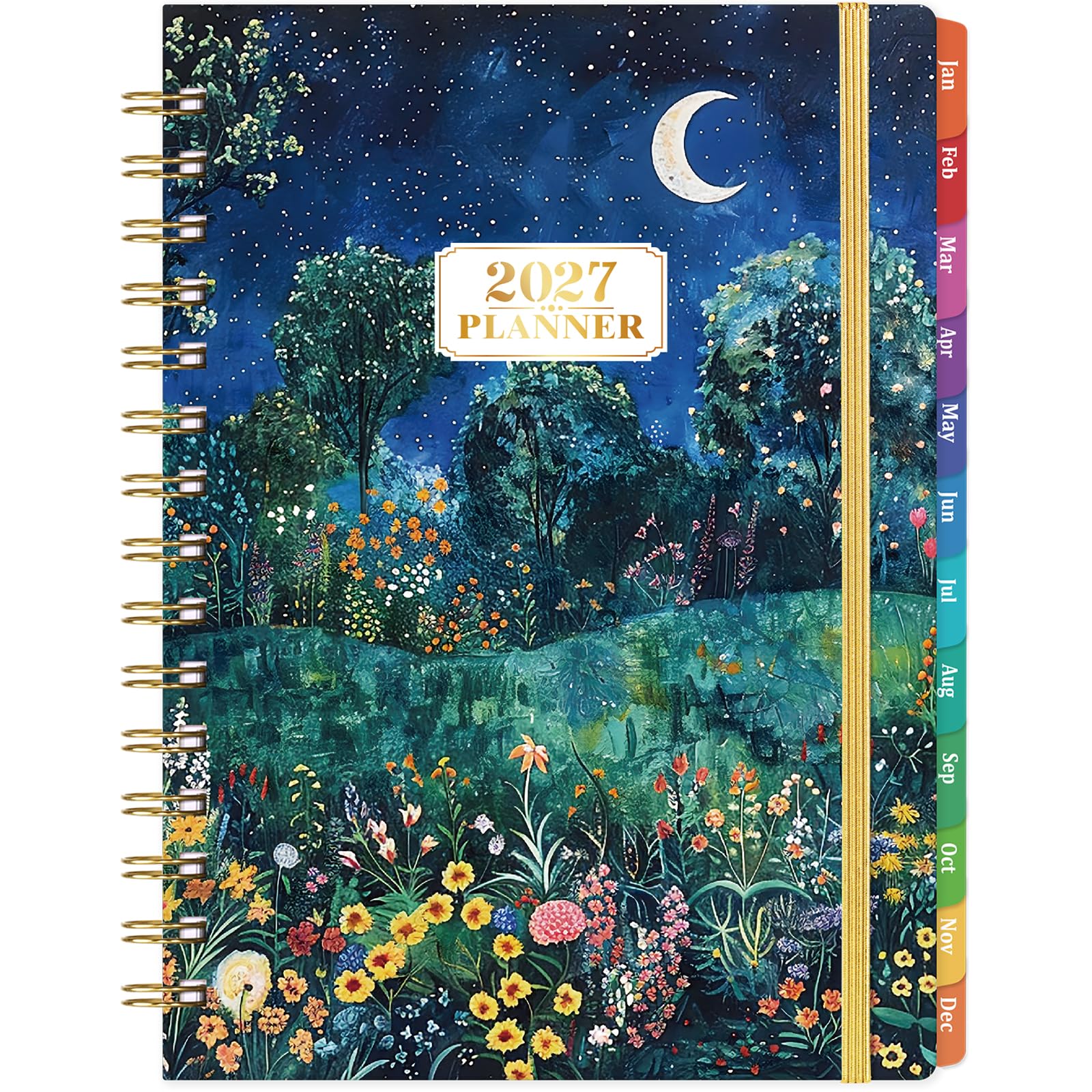 2027 Planner - 2027 Weekly and Monthly Planner, Jan 2027 - Dec 2027, 6.4" x 8.5", Night‑Sky Wildflower Hardcover Calendar Planner with Colour Tabs, Twin-wire Binding, Back Pocket, Premium Thick Paper