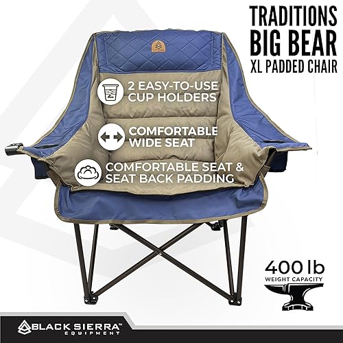 Miniatura 4 de Black Sierra Equipment Silla plegable de felpa para deportes y exteriores, cojín de asiento de gran tamaño que soporta 400 libras, silla de