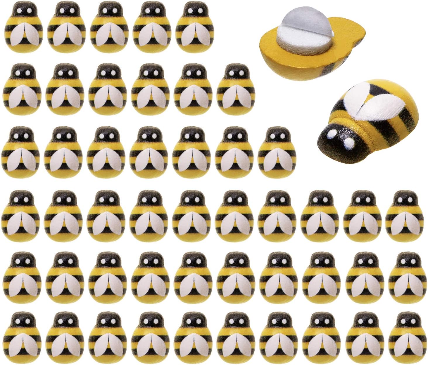 Penta Angel Tiny Wooden Bee Embellishments 50Pcs Self-Adhesive Painted Flatback Wood Bumble Bee Pieces for Scrapbooking Decoration and Craft DIY