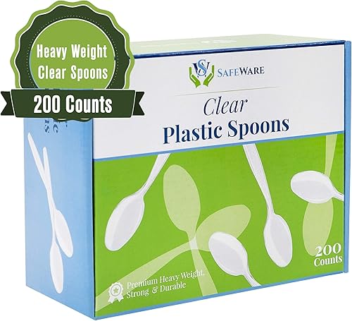 Miniatura 1 de Safeware 200 cucharas de plástico transparente, resistentes, cubiertos desechables para fiestas, barbacoas, picnic, familia, oficina, restaurante