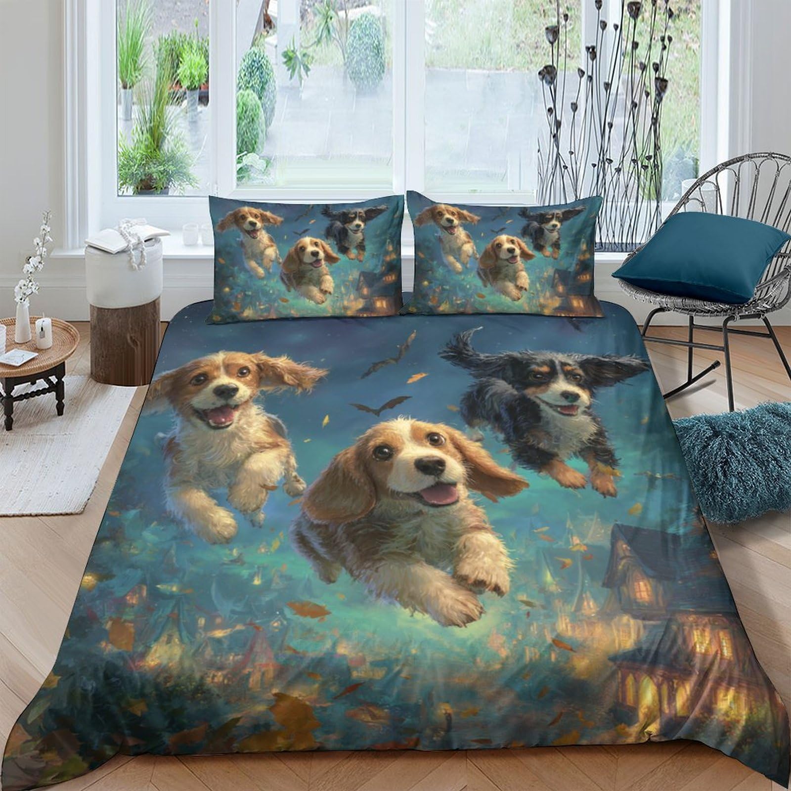 Ctjqhvkz Style-6 3D Printed Playful Dog Fitted Sheet Microfiber Soft Breathable Autumn Forest Mattress Cover For Bedroom Guest Room Decor Single（135X200cm）