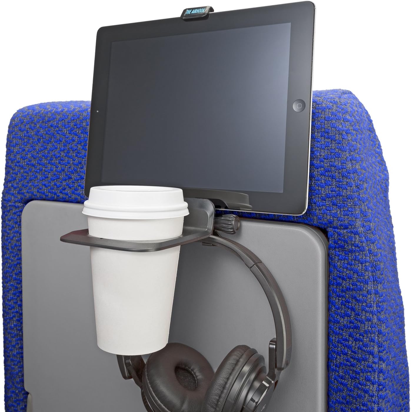 The Airhook - Beverage & Universal Device Holder for Airline Travel - Take Back Your Airline Seat Space! (Jet Black)