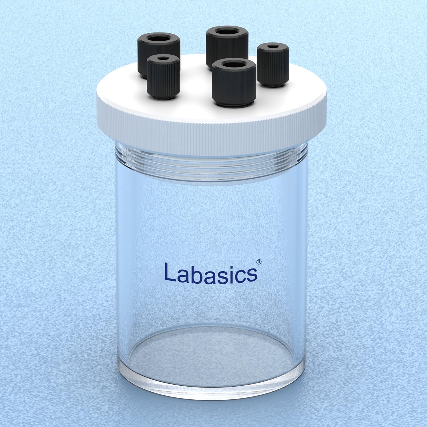 Labasics Celda Electrolítica, Celda Electroquímica Sellada de Borosilicato de Cámara Única con Kit de Reactor Electrolizador Y Tapa de PTFE de 5 Orificios, 100 ml