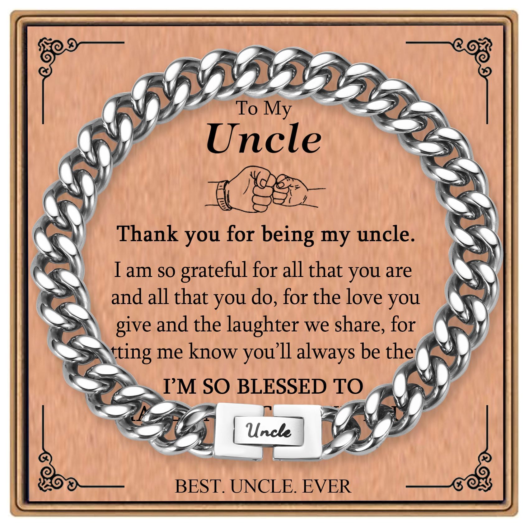 EPIRORA Stainless Steel Curb Link Bracelets for Men, Christmas Birthday Jewelry Gifts for Dad Son Grandson Brother Uncle Nephew, 8mm in Width, 7.8