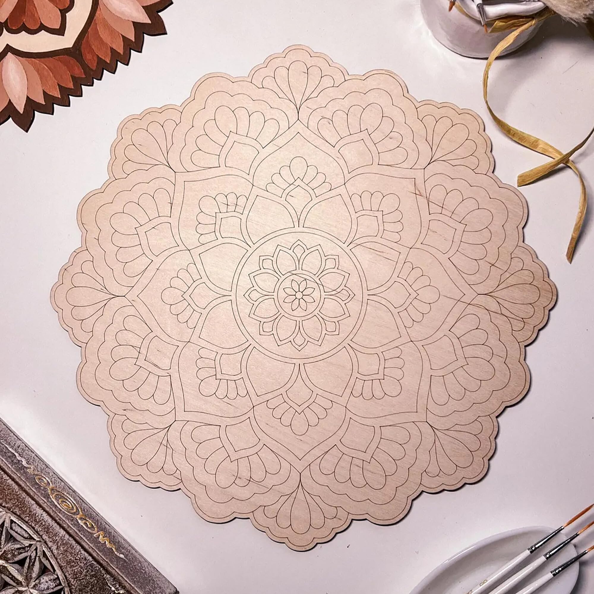 American Elm Pre-Marked Wooden Mandala for Coloring cm Art Therapy DIY Craft Adult Coloring Wall Art Home Decoration Painting Easy Drawing Mandala Board