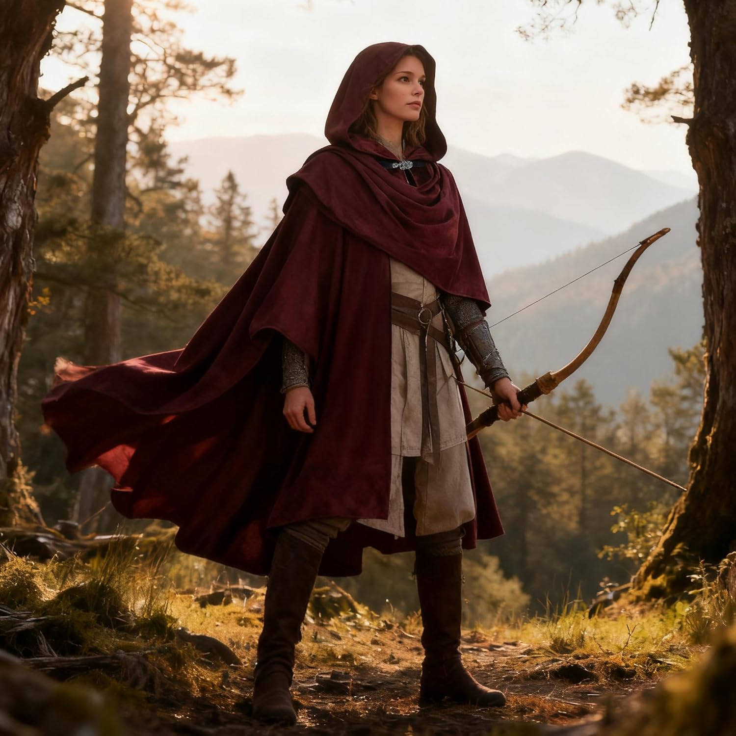 VZQI Hooded Cloak - Halloween Short Medieval Fantasy Cape for Cosplay - Unisex Renaissance Costume - Image 2