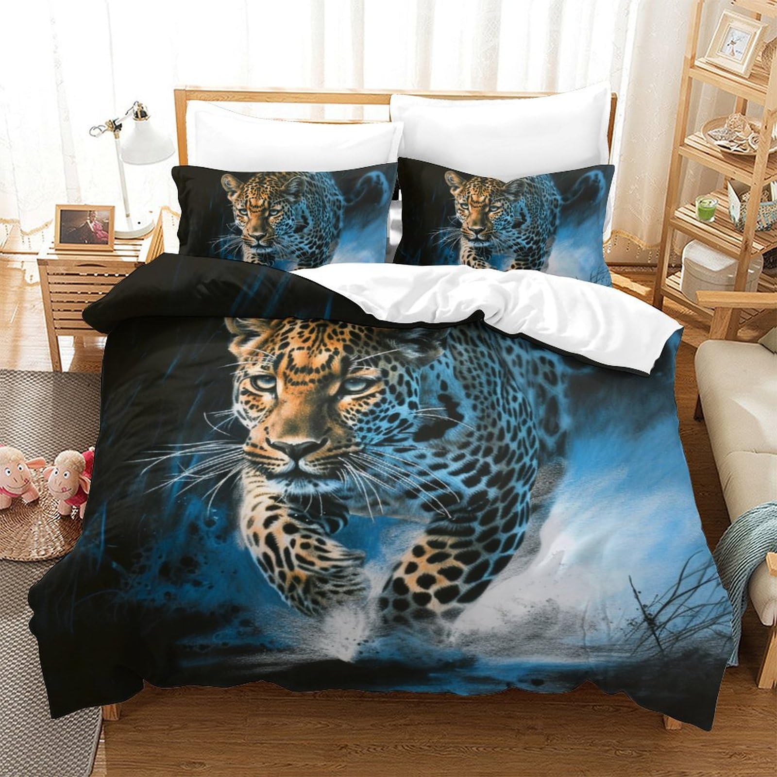 Housse de couette léopard pour lit double enfant, parure de lit 3D 200x200cm pour chambre ado