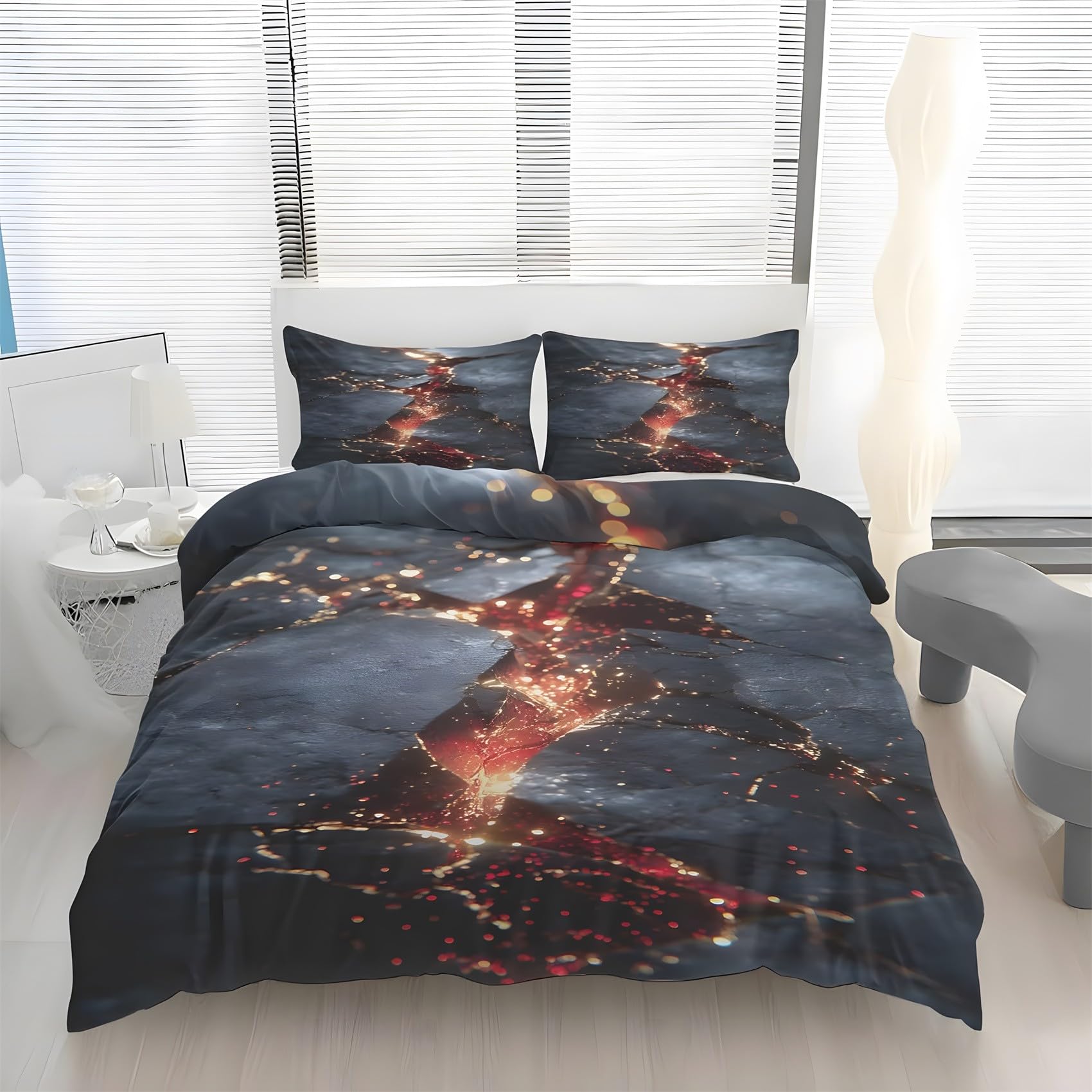 Housse de couette 200x200 fissure rocheuse parure de lit microfibre avec taie d'oreiller
