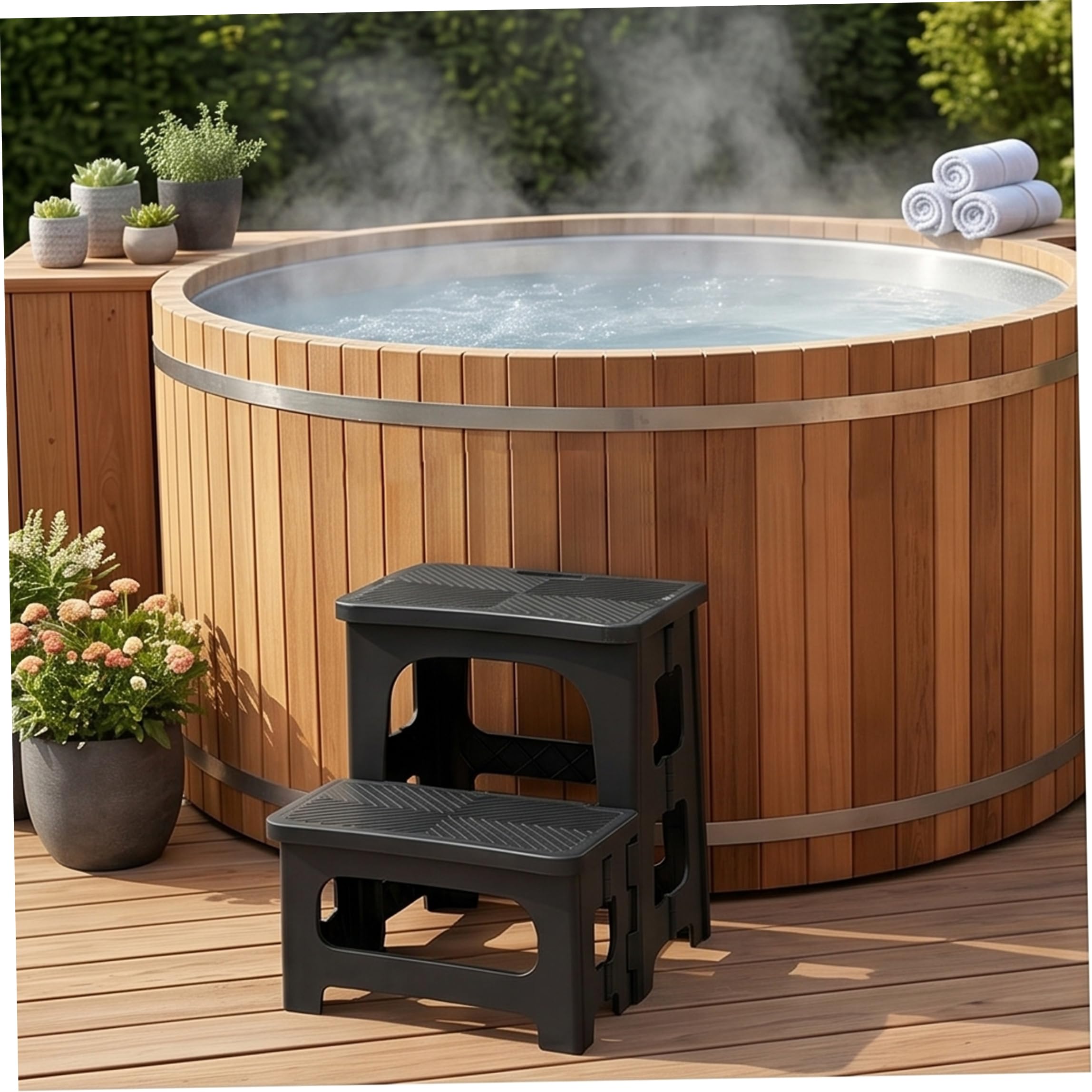 Escalones de plástico Escalones Antideslizantes para, SPA Resistente al Agua para jacuzzis al Aire Libre, RV, fácil Montaje, plástico Negro