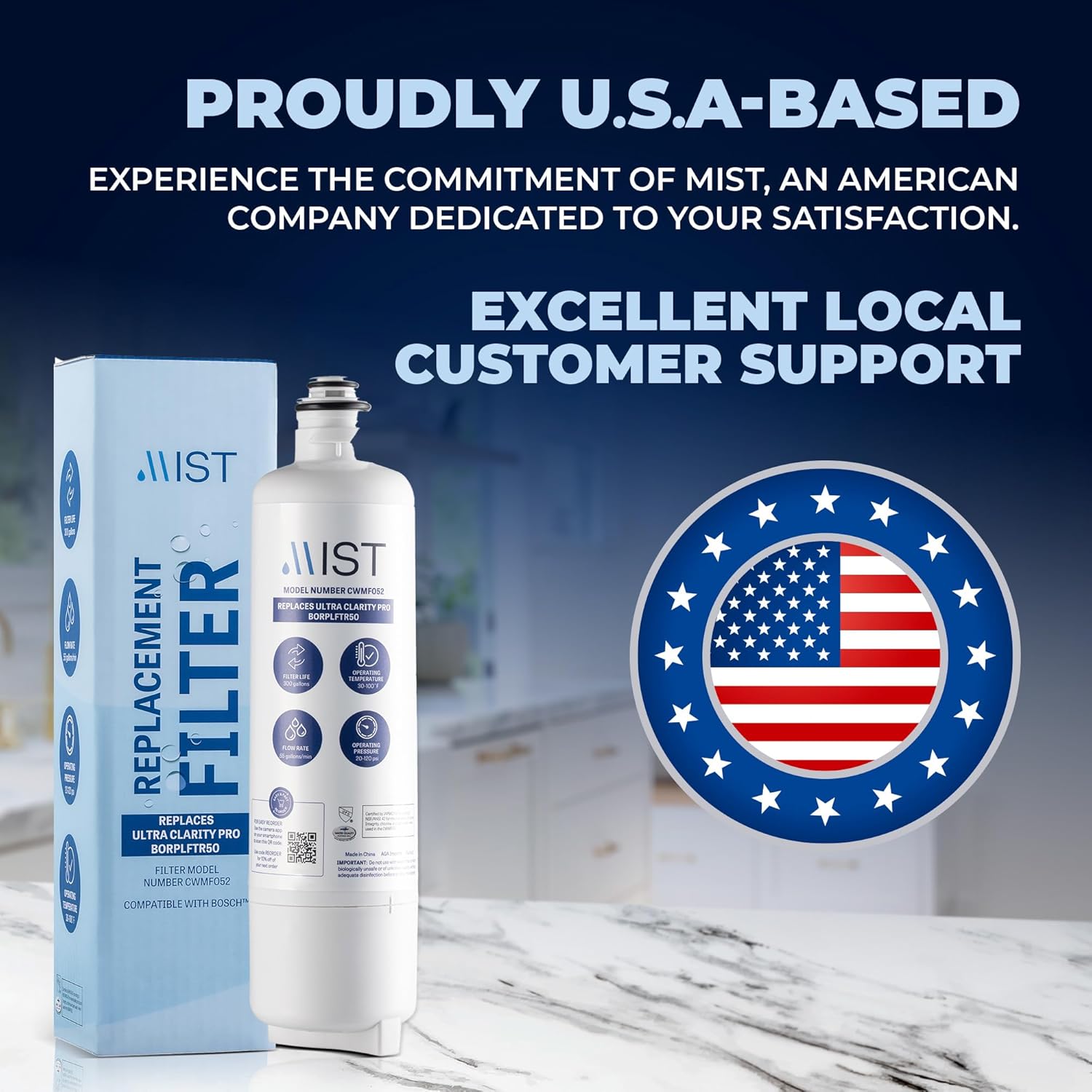 Mist Ultra Clarity Pro Water Filter Replacement compatible with Bosch BORPLFTR50, Refrigerator Water Filter compatible with BORPLFTR55, 12033030, 11032531, WFS200MF, RA450022, REPLFLTR55 (2 pack)
