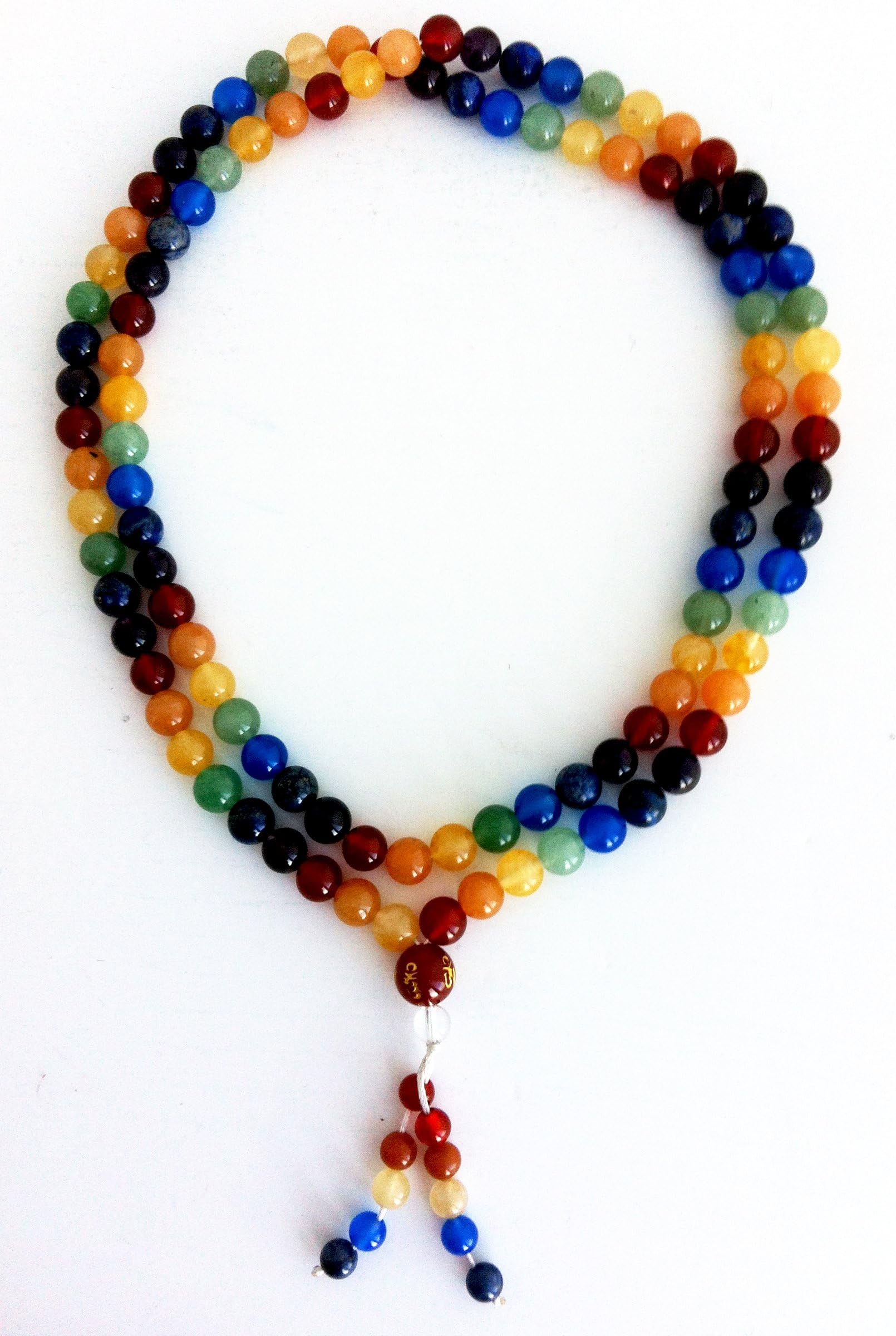 Chakra 108 Bead Mala with Om Mani Padme Hum Handpainted in Gold on the Guru Bead