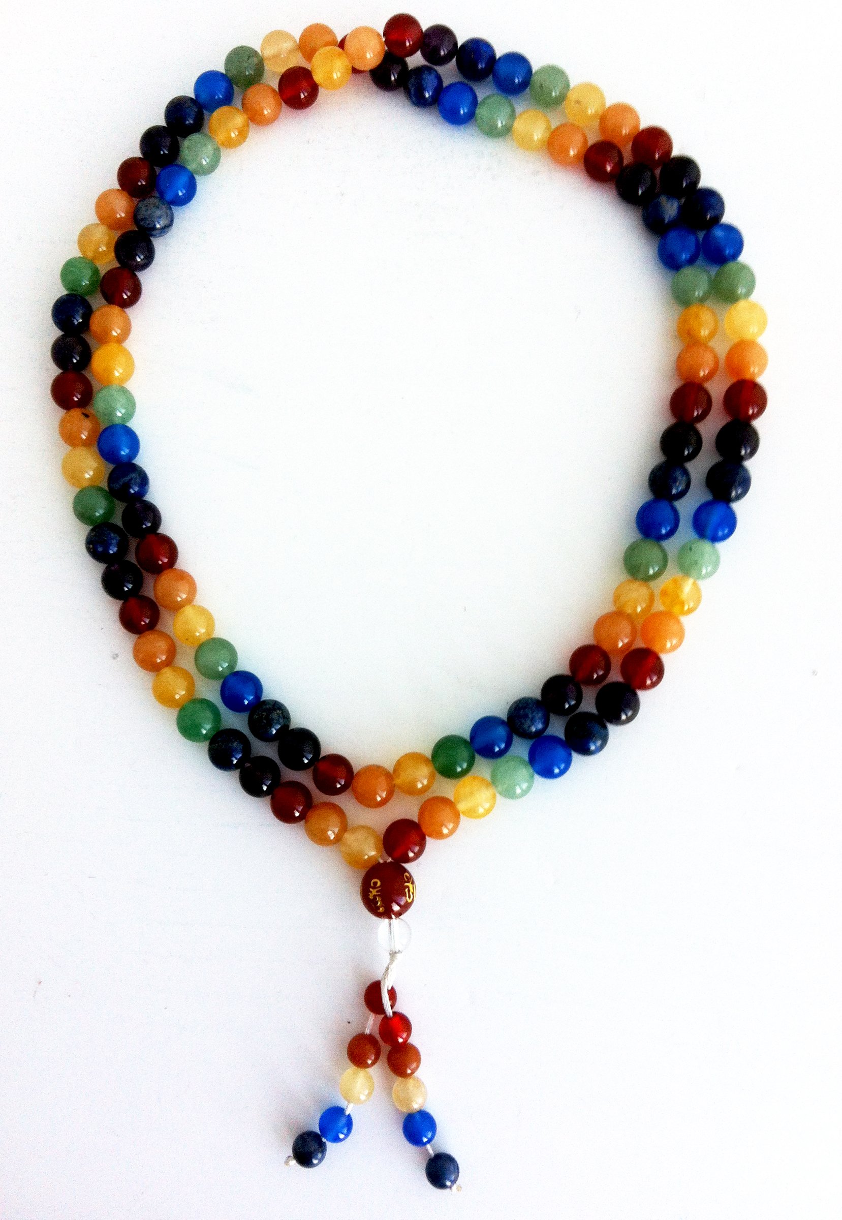 Chakra 108 Bead Mala with Om Mani Padme Hum Handpainted in Gold on the Guru Bead