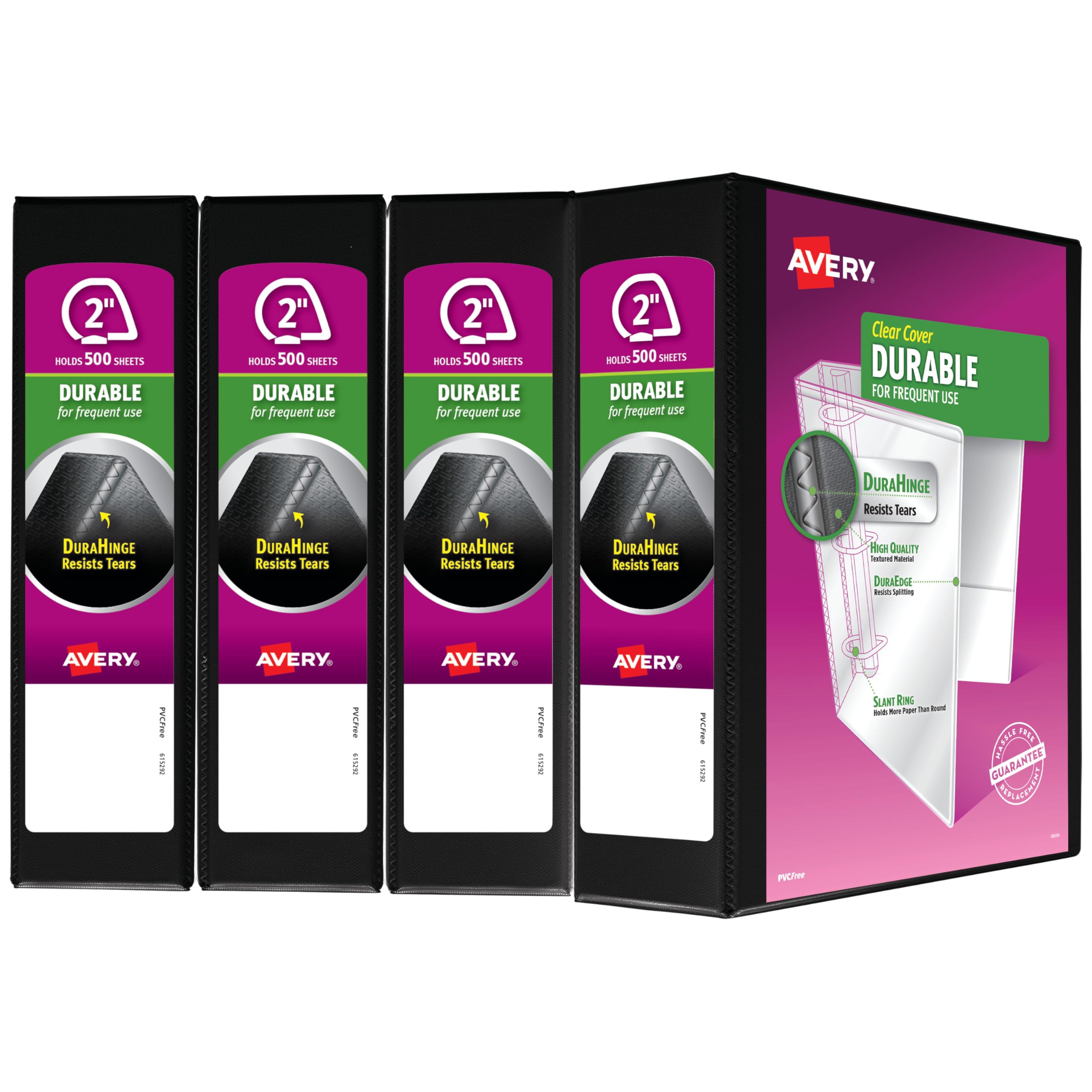 Avery Durable View 3 Ring Binder, 5 cm Slant Rings, 4 Black Binders (17031) 2