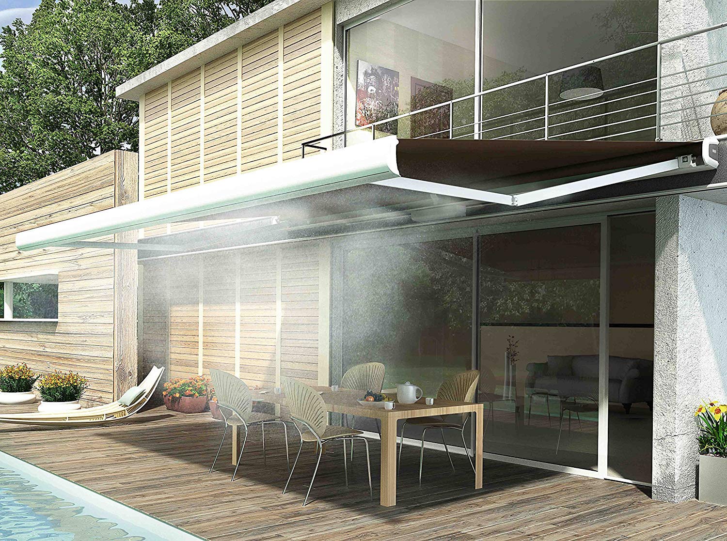 Brumisateur terrasse Exterieur Haute Pression 8 Buses et 10m de Tuyau - Rafraichit 25m² Environ sans mouiller, Jaune Clair