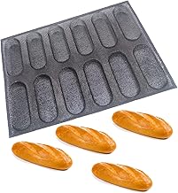 Mesh Silicone Baguette Pan, 12-Cavity Baguette Mold Silicone, French Bread Mold for Baking Silicone Loaf Pan, French Bread Pan Hot Dog Mold Pan + Bread Tong, Perforated, Foldable for Easy Storage