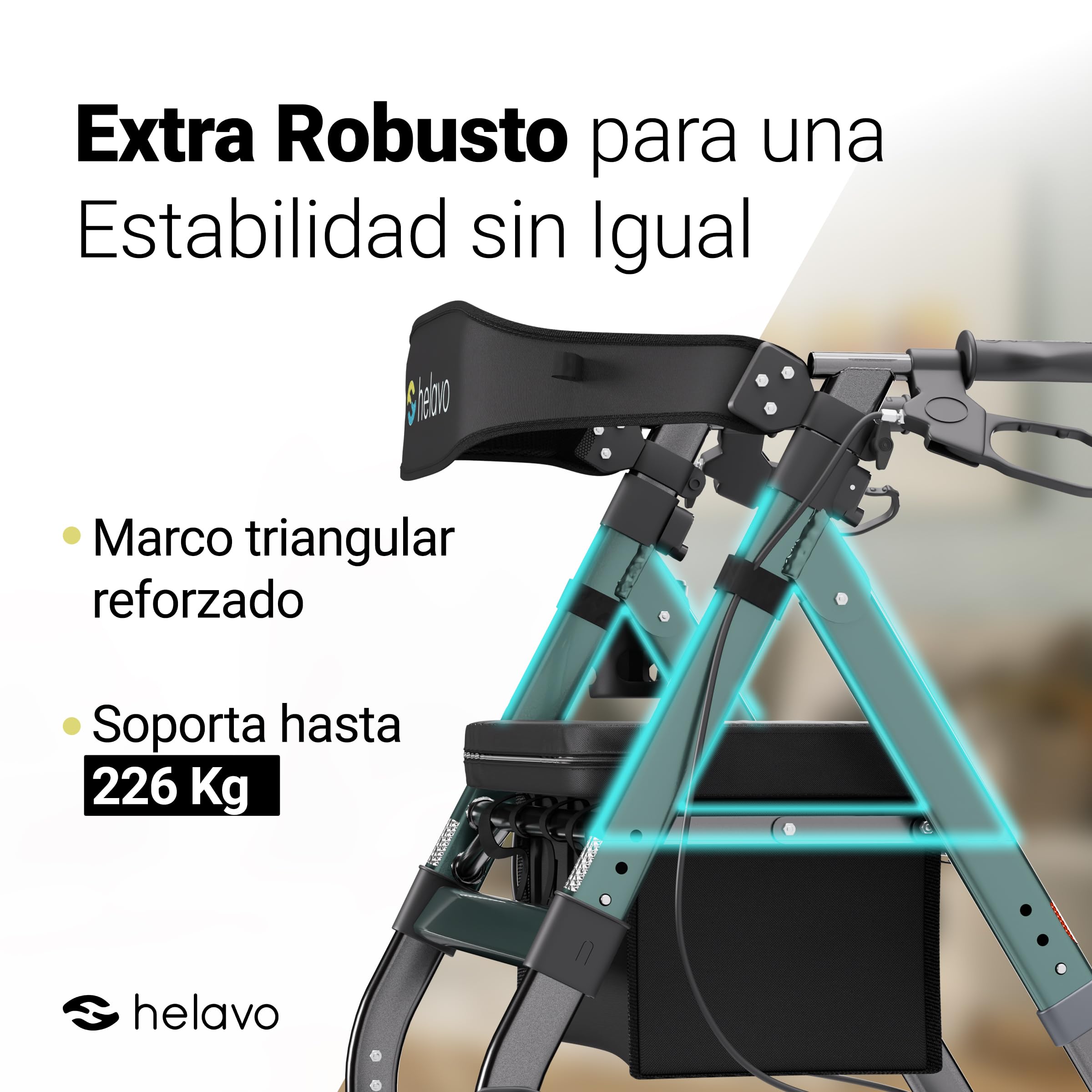 Helavo andador resistente con ruedas de caucho antipinchazos para exteriores - Andador amplio extra de aluminio con asiento espacioso y ajustable en altura - Soporta hasta 226 kg