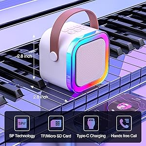 Mini Karaoke Machine for Kids Adults, Portable Bluetooth Karaoke Speaker with 2 Wireless Mics and LED Color Lights, Home Birthday Party for Girls/Boys Ages 3, 4, 5, 6, 7, 8, 9, 10,11+ Year Old, Beige