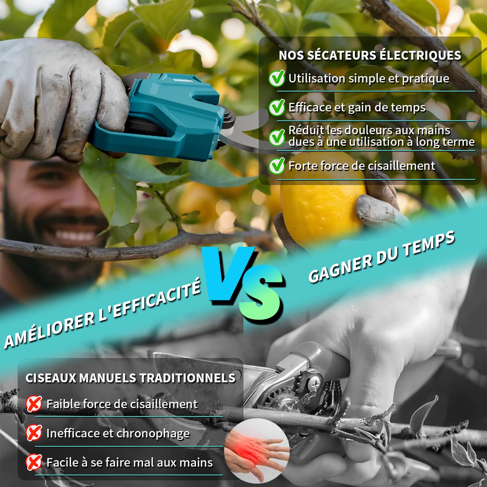 Sécateur électrique sans fil, diamètre de coupe max 40 mm, compatible pour batterie Makita 18 V,Affichage LCD,Moteur brushless, éclairage (sans batterie ni chargeur) pour le jardin