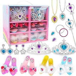 Princess Costume Shoes - Play Shoes and Jewelry Accessories Sets | Girls Role Play Shoes Jewelry Toy Set for 3-6 Years Old Girls Crown Earrings Necklace Rings