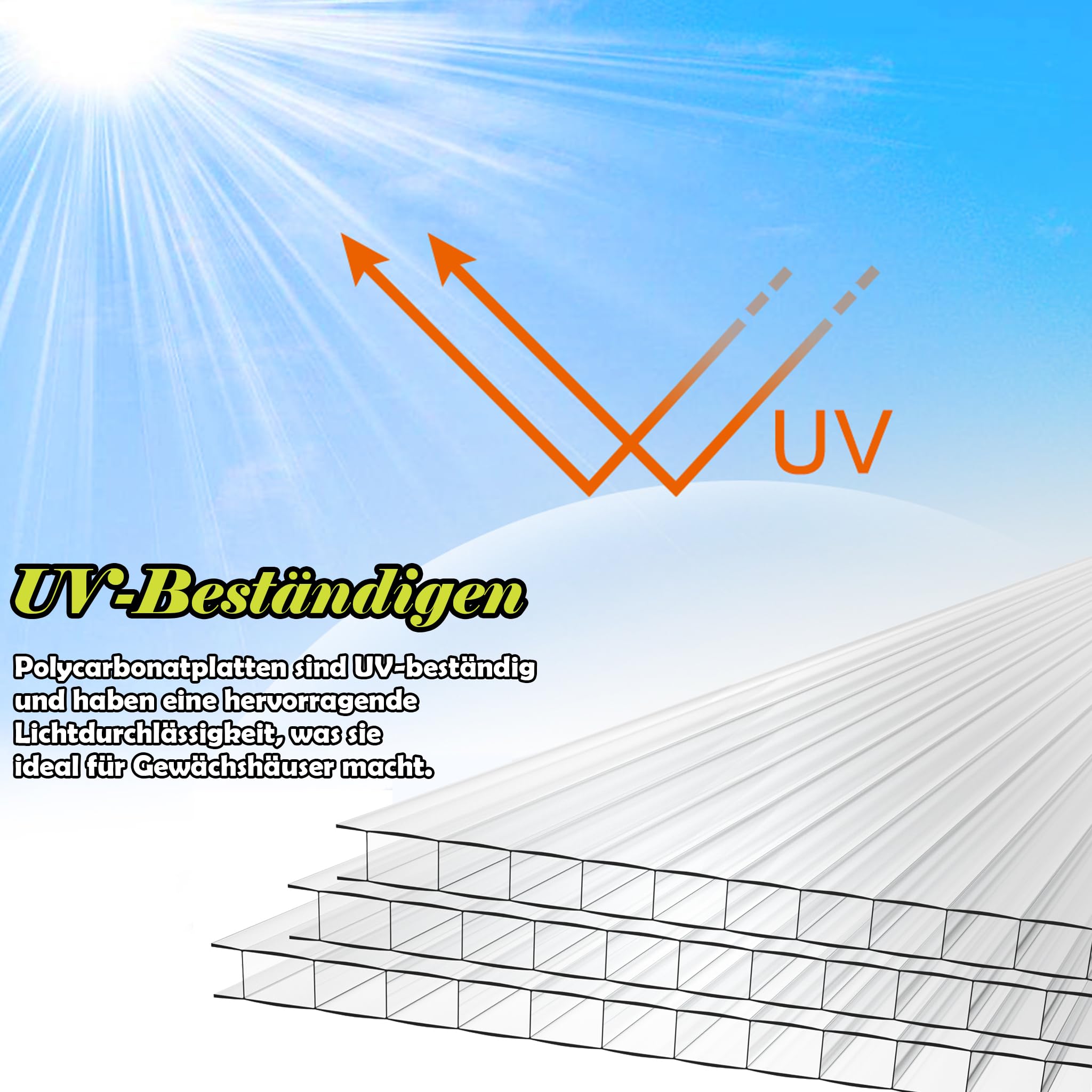 14 Stück Polycarbonat Hohlkammerstegplatten, 4 mm Stärke, 60,5 x 121 cm, 10,25 m² Gewächshausplatte Stegplatten Doppelstegplatten, Gartenbau Carports UV-beständig und Stoßsicheren