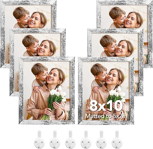 SYNTRIFIC Juego de 6 portarretratos de 8 x 10 pulgadas, marcos de fotos rĂşsticos de granja de color blanco envejecido con patrĂłn de madera de alta SYNTRIFIC Juego de 6 portarretratos de 8 x 10 pulgadas, marcos de fotos rĂşsticos de granja de color blanco envejecido con patrĂłn de madera de alta