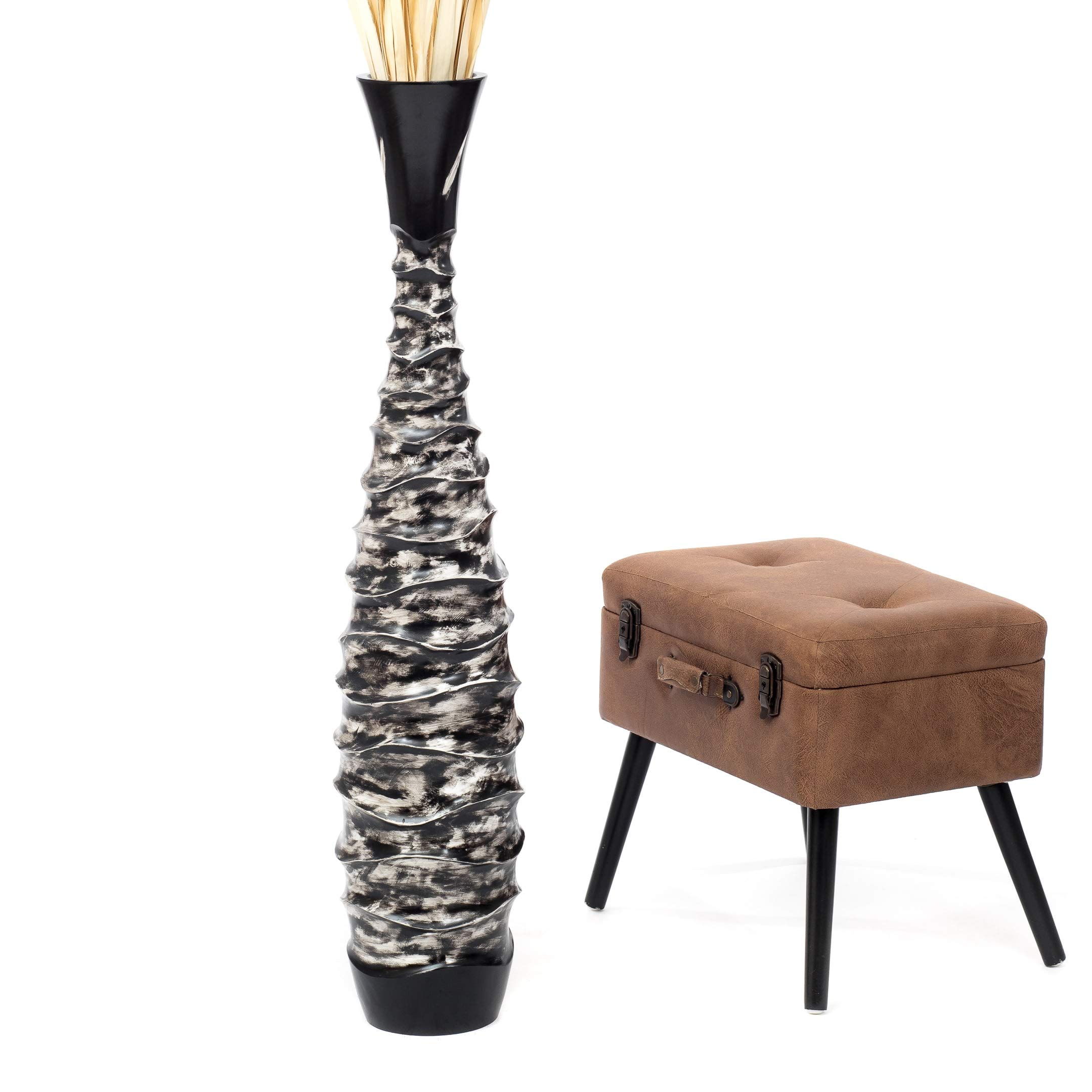 Leewadee Large Black White Home Decor Floor Vase – Wooden 43 inches Tall Farmhouse Decor Flower Holder for Fake Plant and Pampas Grass