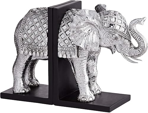 Miniatura 5 de Elefante - Extremos de libro plateados de 9 14 pulgadas de alto, Dahlia Studios
