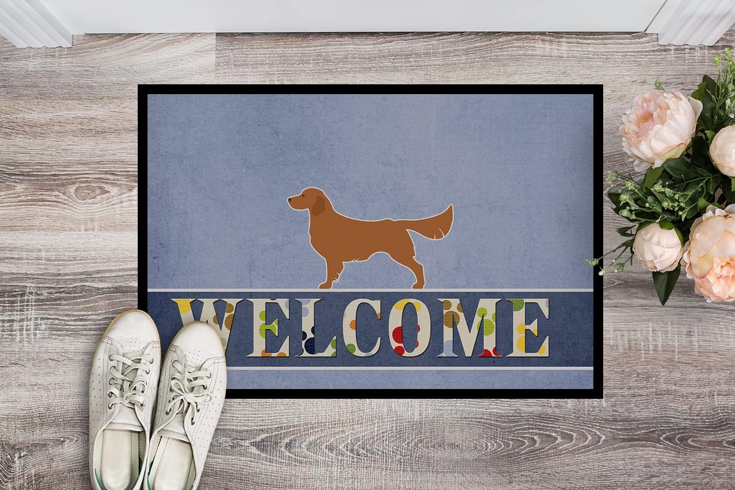 Caroline's Treasures BB5508JMAT Golden Retriever Welcome Doormat 24x36 Front Door Mat Indoor Outdoor Rugs for Entryway, Non Slip Washable Low Pile, 24H X 36W