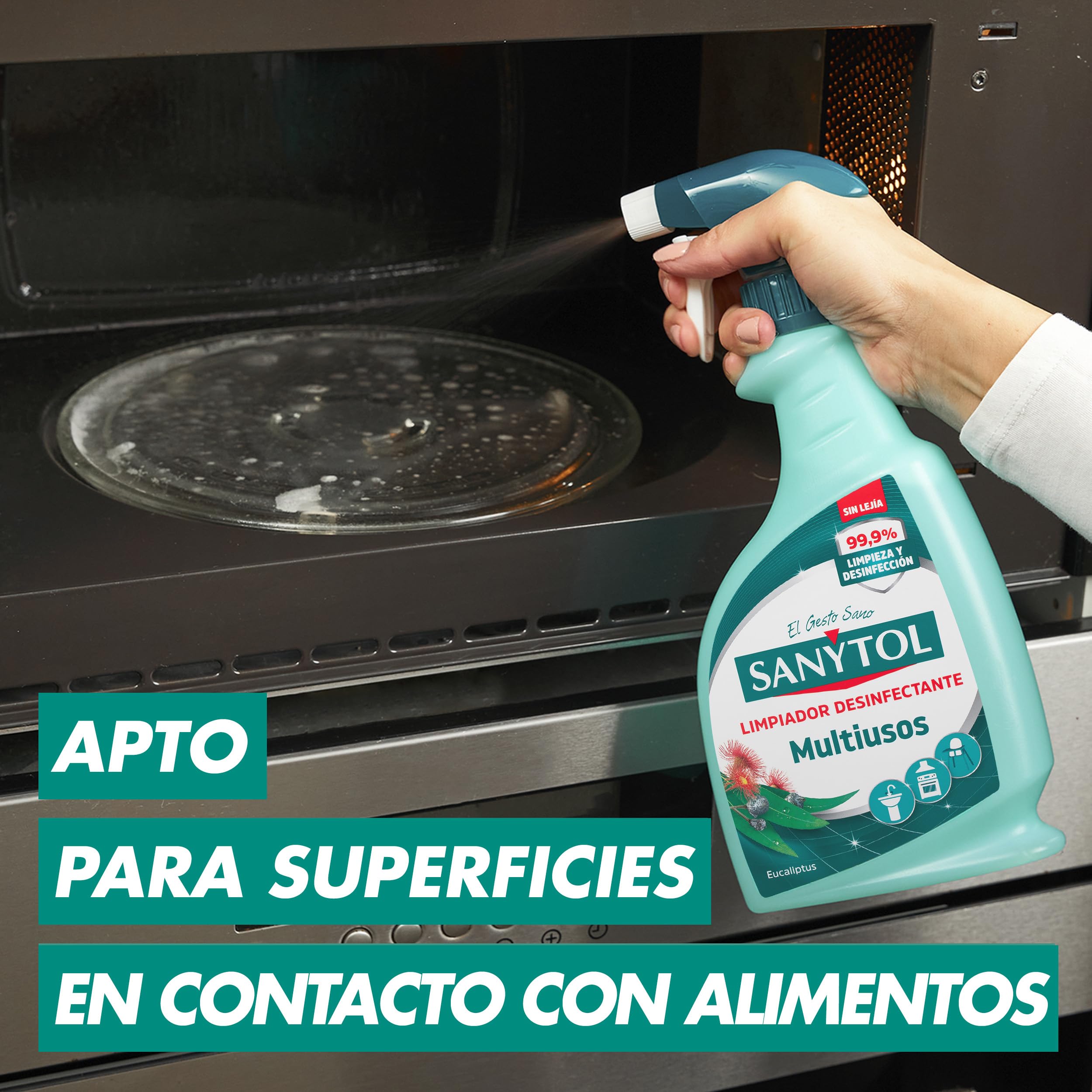 Sanytol - Limpiador Desinfectante Multiusos, Elimina Bacterias, Hongos y Virus Sin Lejía, Perfume Eucaliptus - Pack de 4 x 750 Ml = 3L