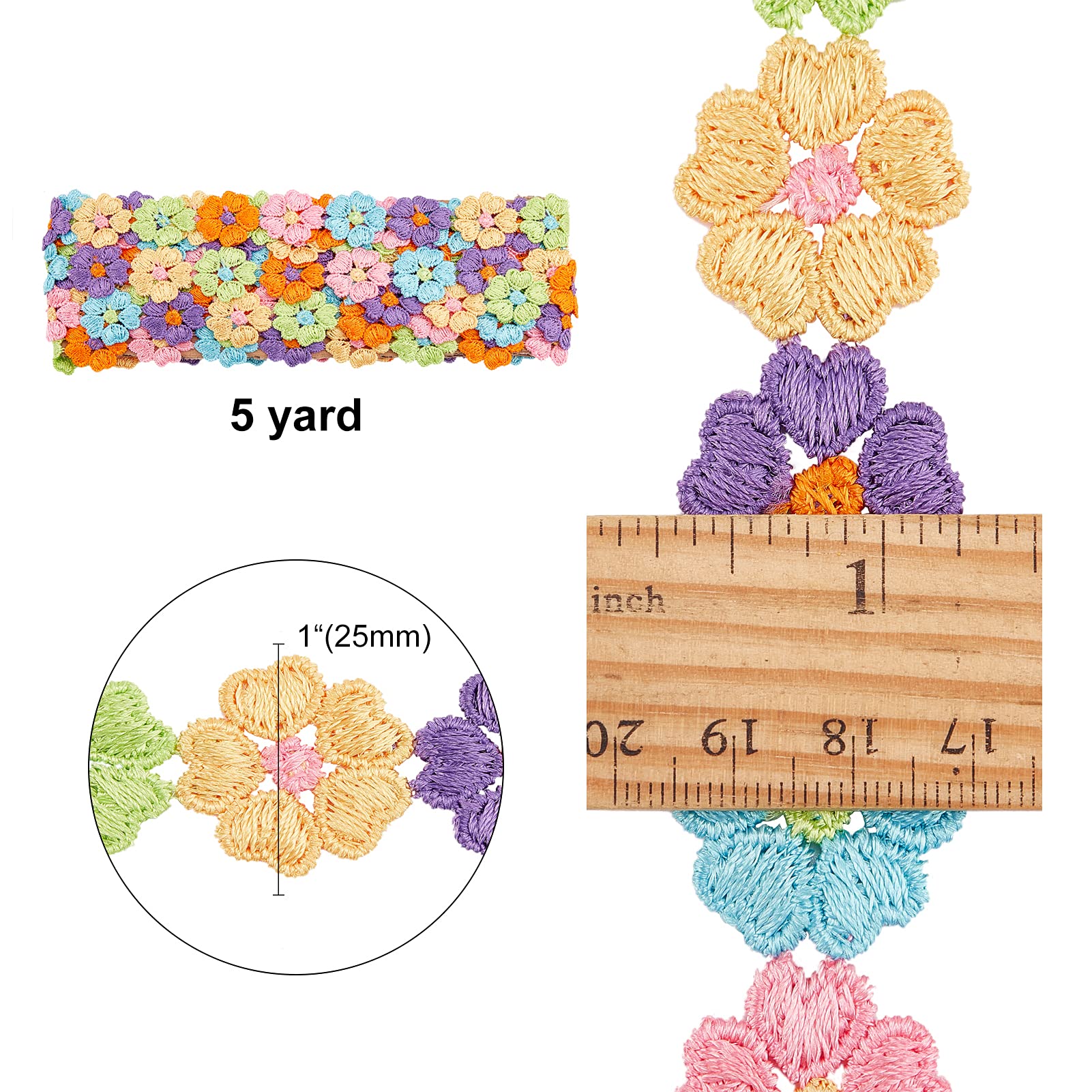 Nastro Pizzo Con Fiori - 5 Yard, 25mm, Per Cucito, Matrimoni E Artigianato, Design Elegante - Foto 2