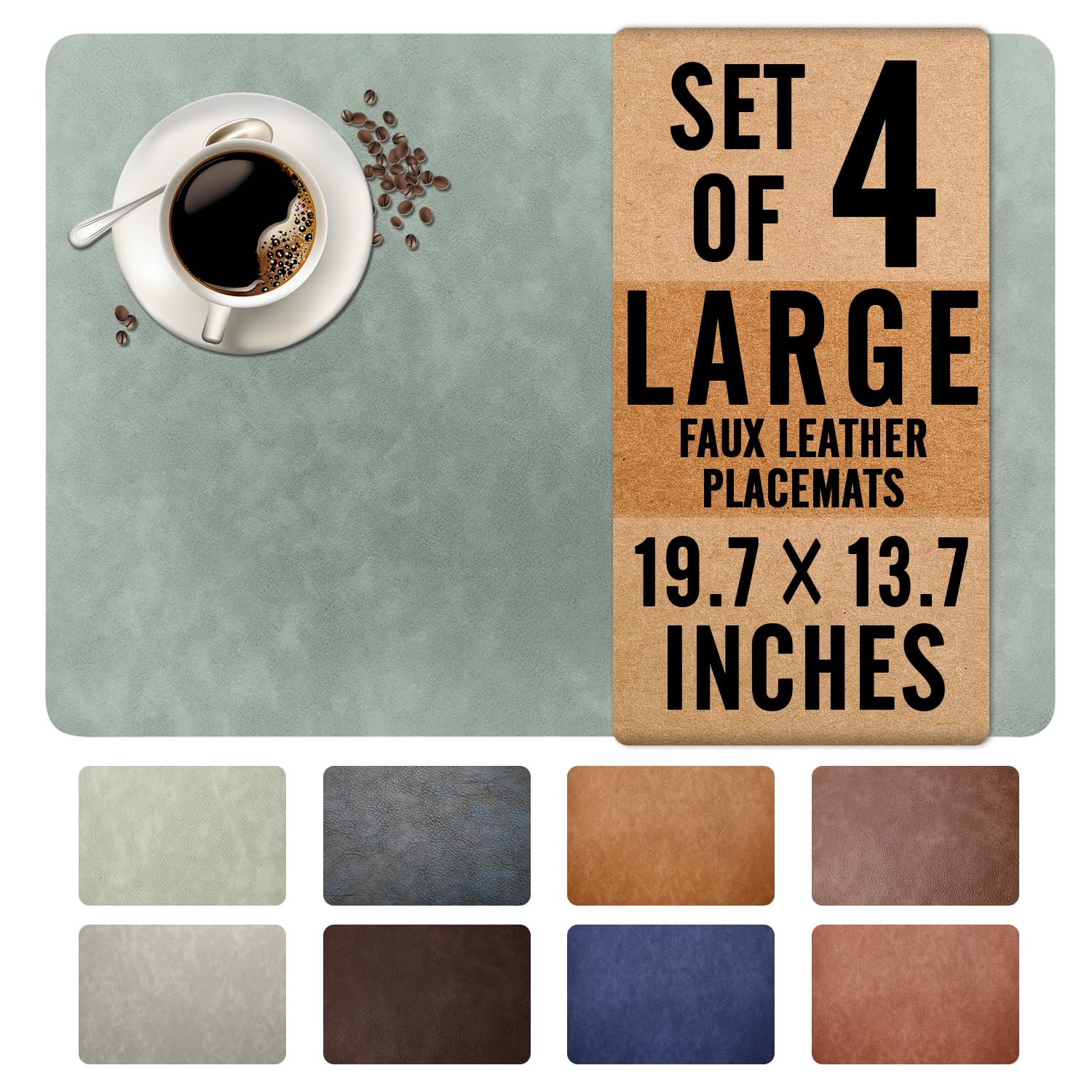 UnivoColors - Juego de 4 manteles individuales de piel sintética lavada con patrón de piel de vacuno lavada, tamaño grande, impermeables, fáciles de limpiar, antideslizantes, para decoración de