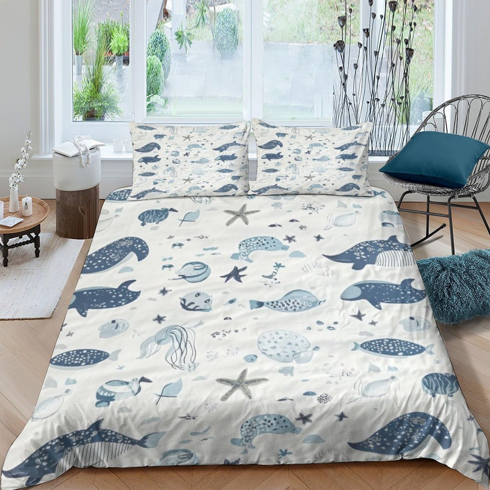 Ctjqhvkz Style-2 3D Printed Ocean Whale Fitted Sheet Microfiber Soft Breathable Starfish Mattress Cover For Bedroom Dorm Decor Single（135X200cm）