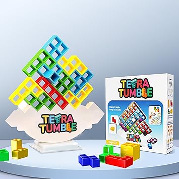 Tygatec 32 Pcs The Original Tetra Tower Stacking Blocks Balance Game, Family Board Games for Kids & Adults-Balancing Stacking Toys Building Blocks for Parties, Travel Multi-Colored - image, photos