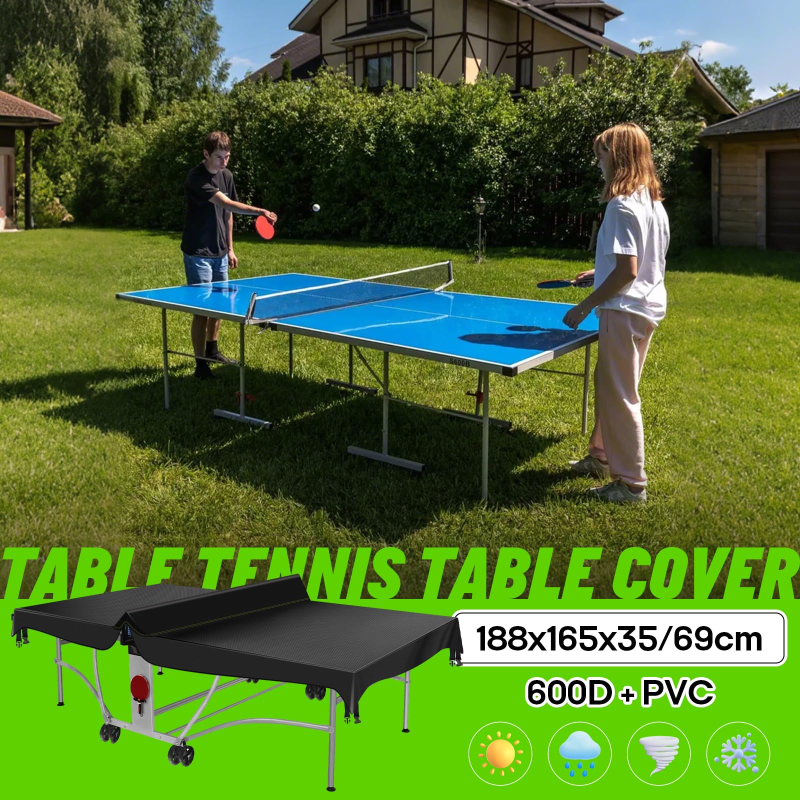 Copertura protettiva per tavolo da ping pong, 2,3 x 1,5 m, 600D, in tessuto Oxford 600D, impermeabile, antivento, per tavoli da ping pong piatti e pieghevoli, per esterni e interni