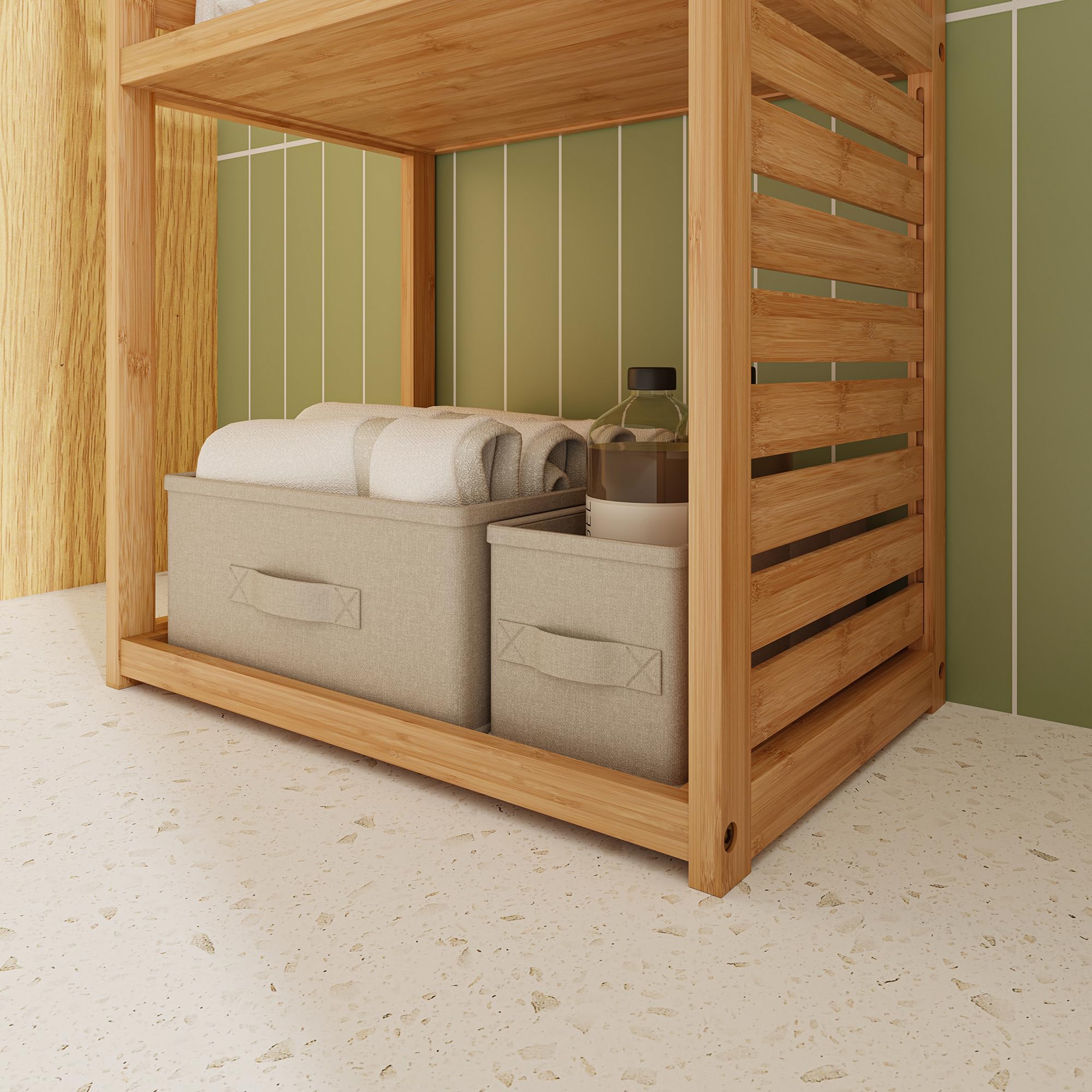 [en.casa] Standregal Forssa 165 x 42 x 28 cm Bambusregal Badregal 7 Ebenen Küchenregal Bambus Natur