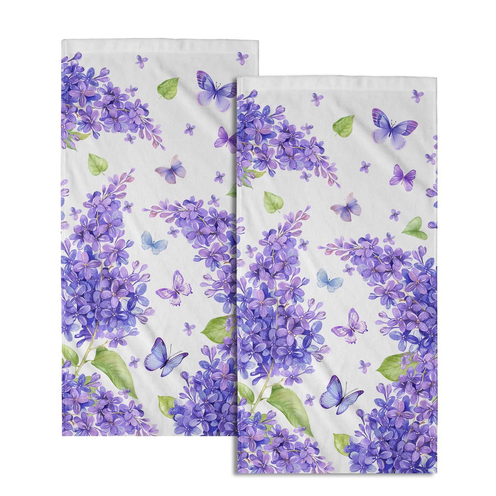 Giwawa Purple Lilac Flower Hand Towels - Set of 2 Floral and Butterfly Kitchen Hand Towels Lavender Spring Summer Flowers Bath Towels Soft Guest