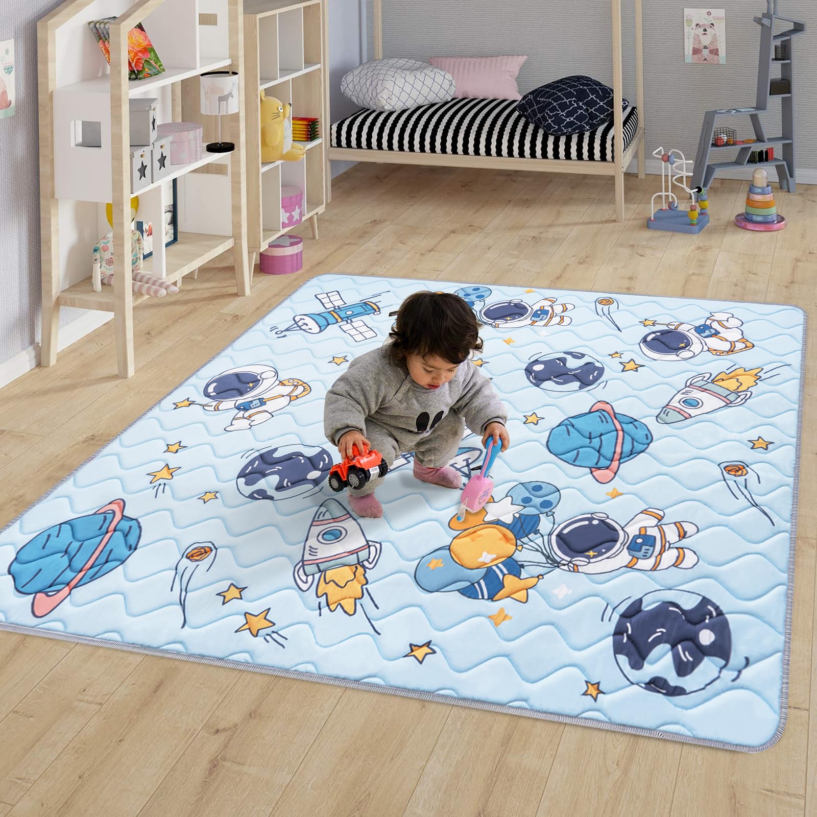 OUUTMEE Baby Krabbelmatte 200 x 180 x 2 cm/79" X 71",Faltbare Spielmatte Baby Teppich, rutschfeste Unterseite, Geeignet für Wohnzimmer, Kinderzimmer und Schlafzimmer, Sternenhimmelmuster