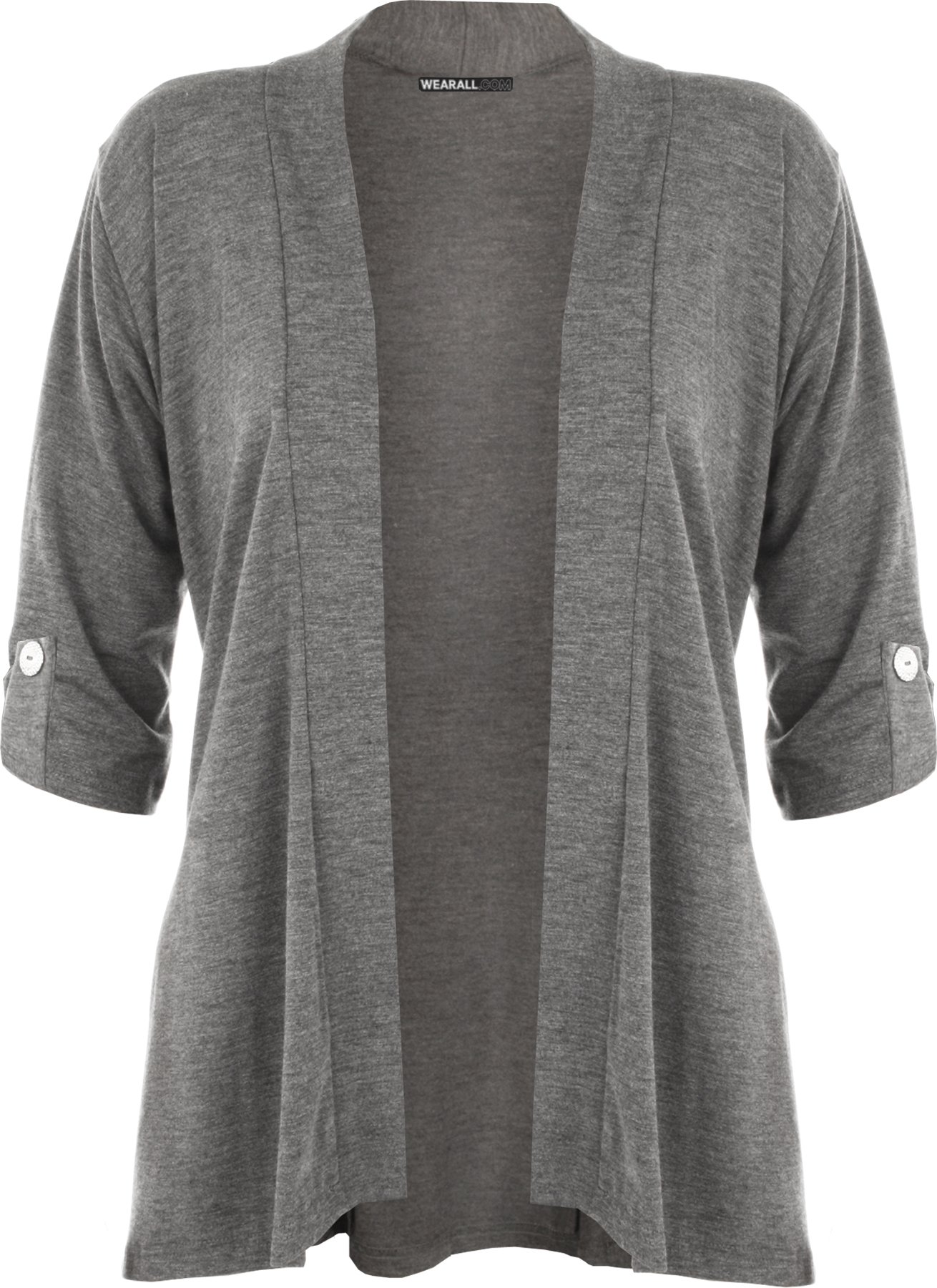WearAll New Ladies Plus Size Short Sleeve Button Open Cardigan Womens Stretch Top Dark Grey 22/24
